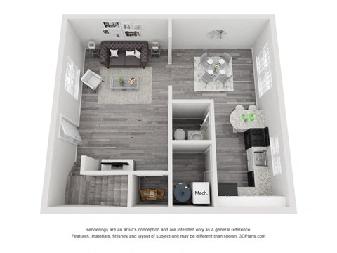 Floor plan for 2 beds, 1.5 baths, 1199 sqft
